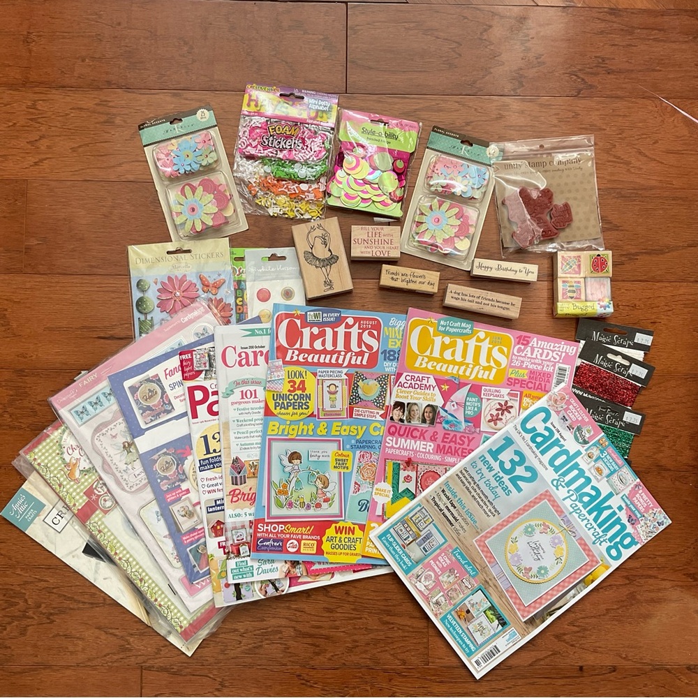 Craft Lot Scrapbooking Die Stamps Magazines Flower Stickers Variety